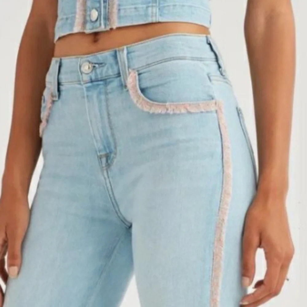 7 For All Mankind High Waist Ankle Skinny With Rainbow Fringe size 30  🌈 👖 - Picture 10 of 16